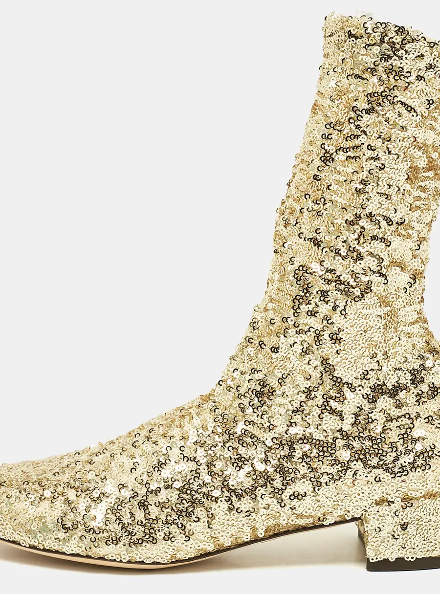 Dolce & Gabbana Size 36 Gold Mesh and Sequins Ankle Length Boots