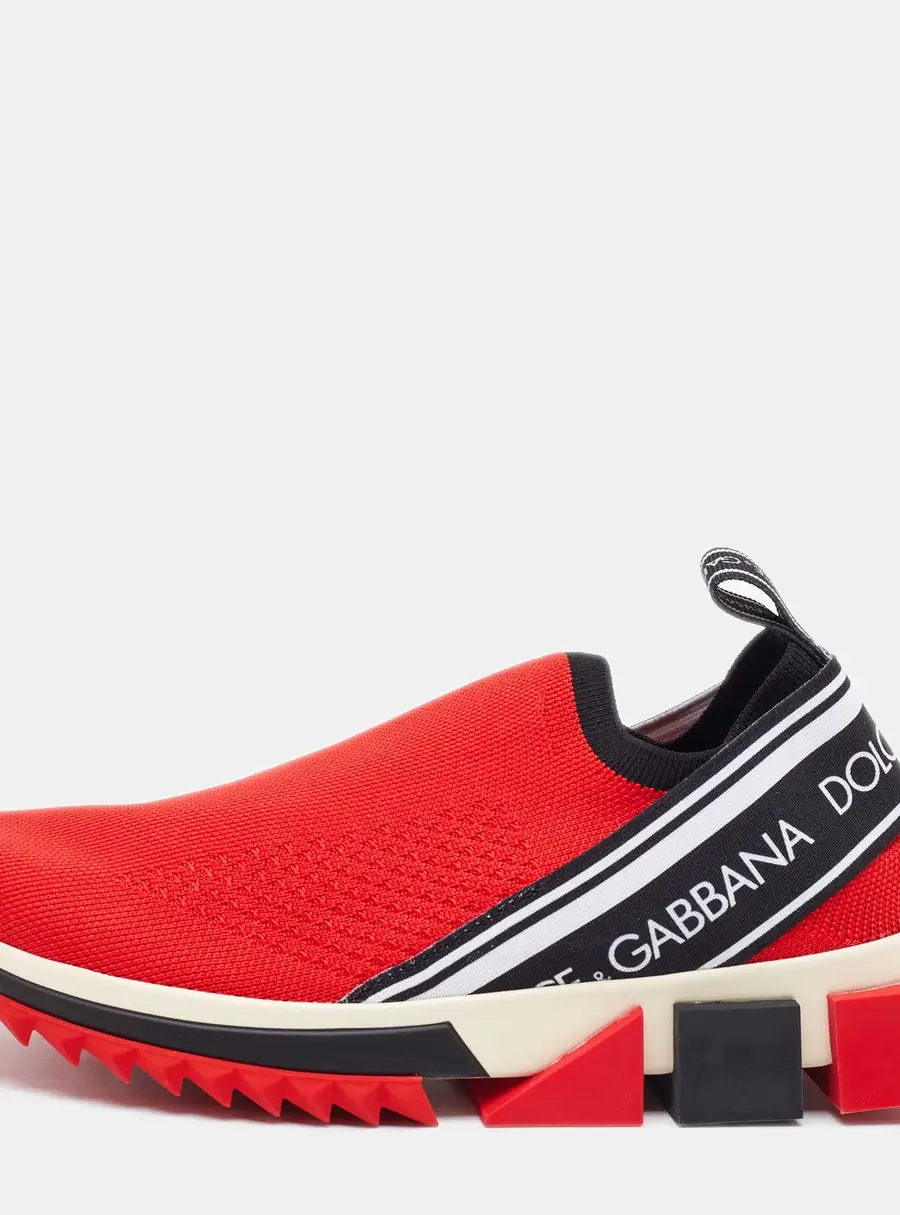 Dolce & Gabbana Red Knit Fabric Sorrento Slip On Sneakers Size 36