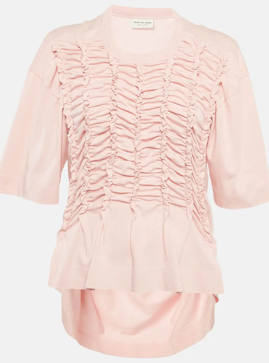Dries van Noten Pink Jersey Shirring Detail Top XS
