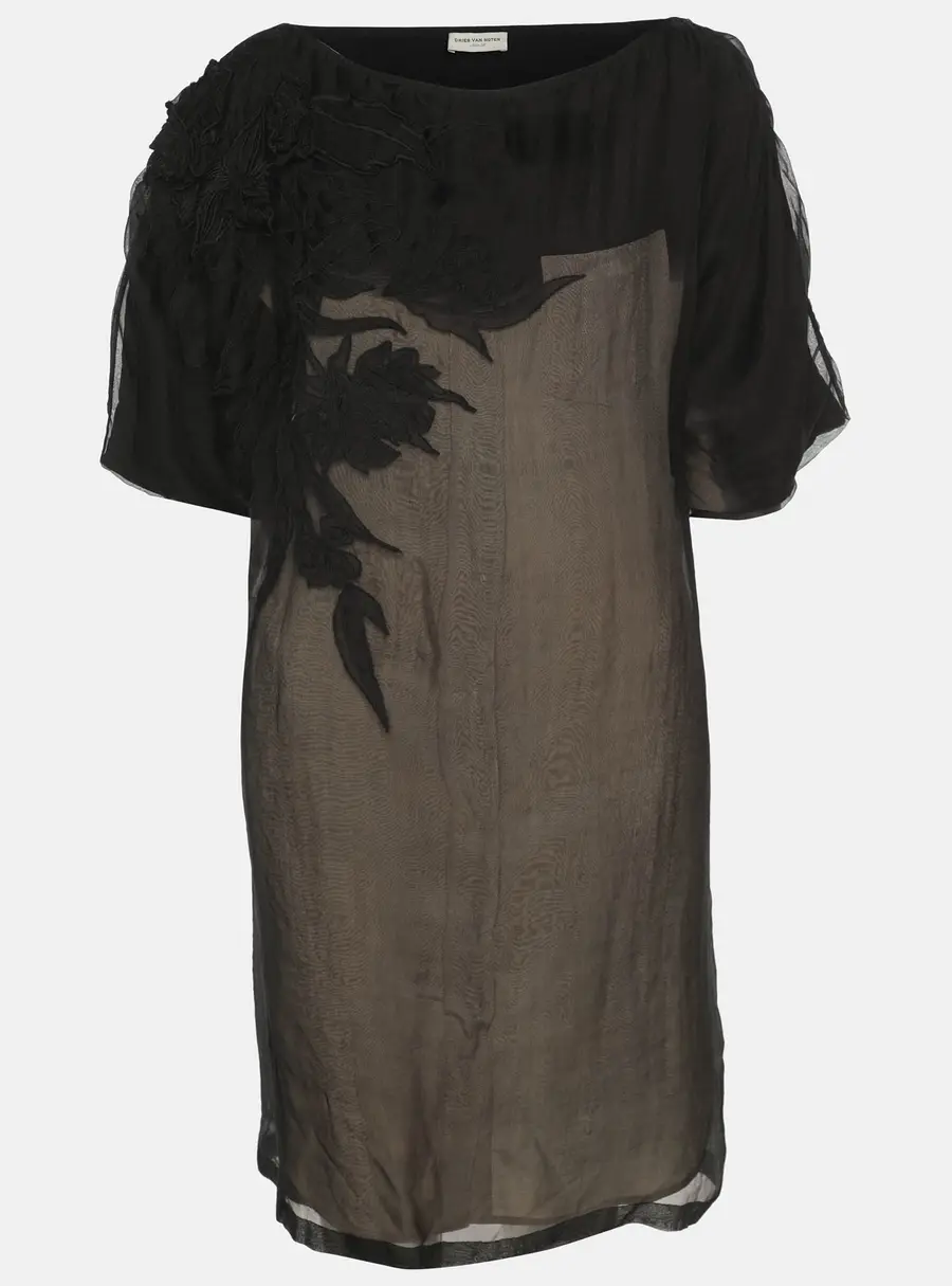 Dries Van Noten Black Tulle Shirt Dress M
