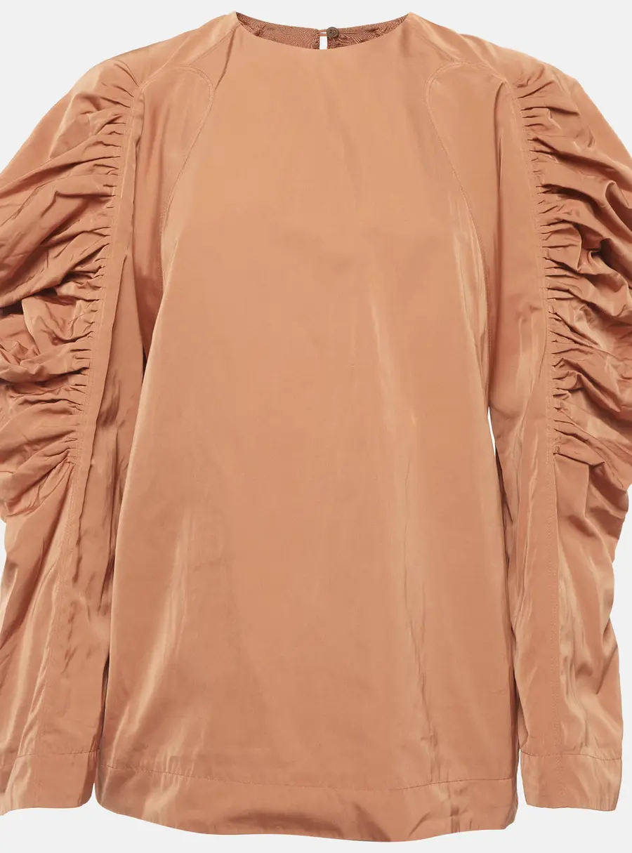 Dries Van Noten Orange Silk Blend Ruched Sleeve Detail Top S