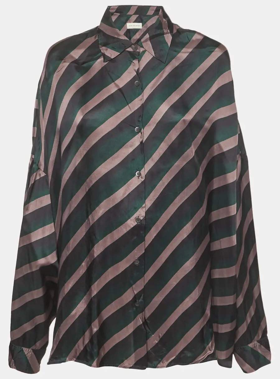 Dries Van Noten Multicolor Printed Satin Oversized Shirt XS