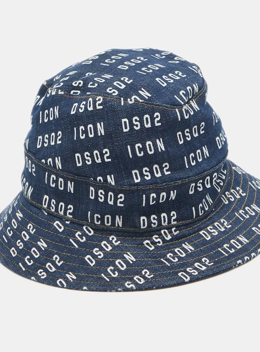 Dsquared2 Blue Logo Print Denim Bucket Hat