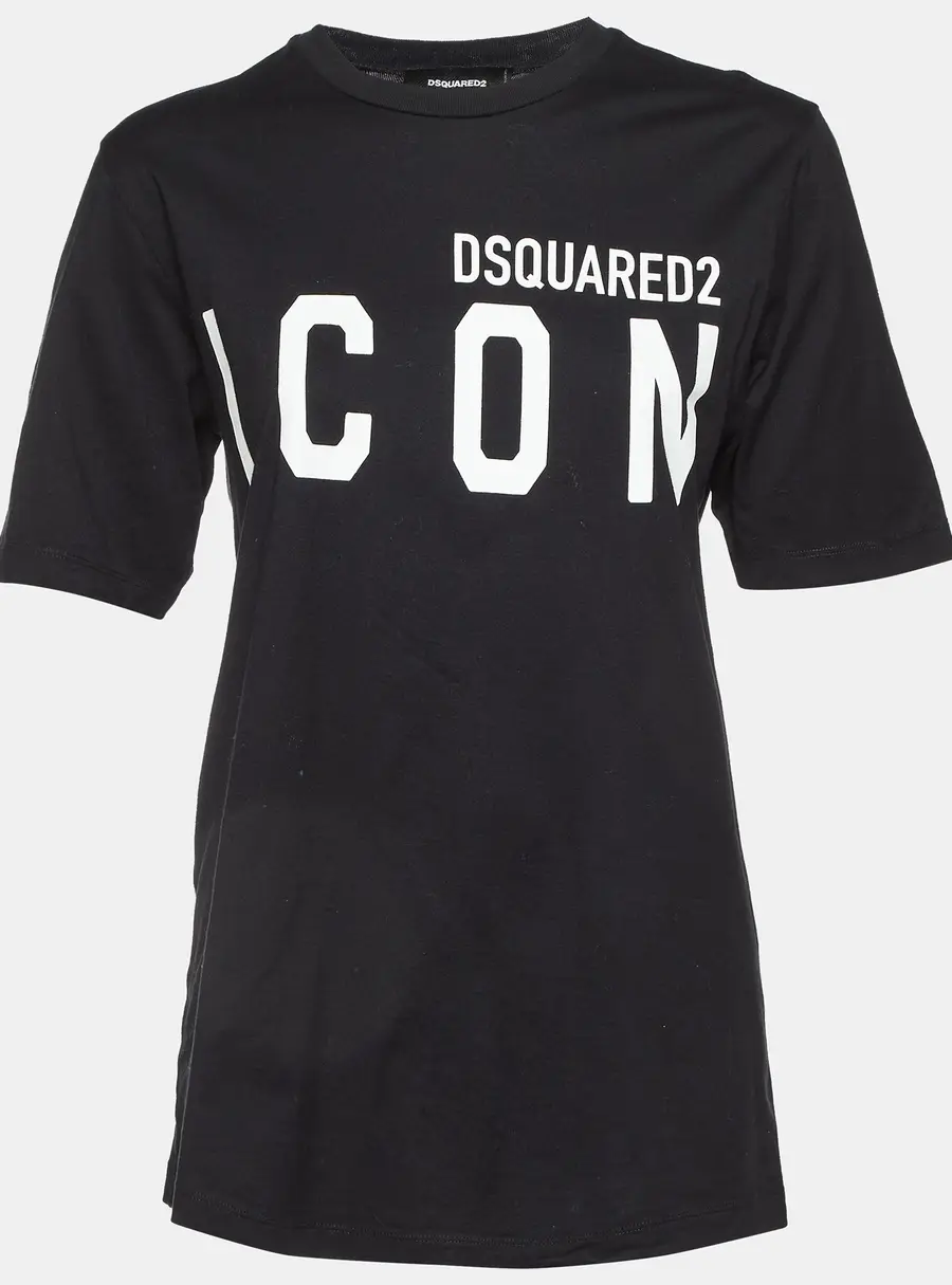 Dsquared2 Black Logo Printed ICON Cotton Regular Fit T-Shirt L