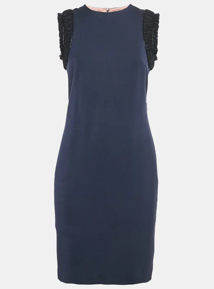 Dsquared2 Navy Blue Wool Blend Embellished Sleeve Sheath Dress M