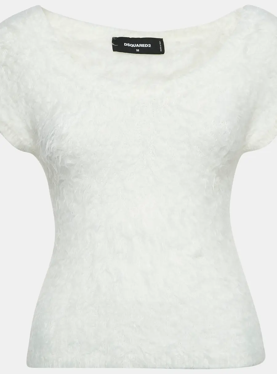 Dsquared2 White Textured Knit Crewneck Top M