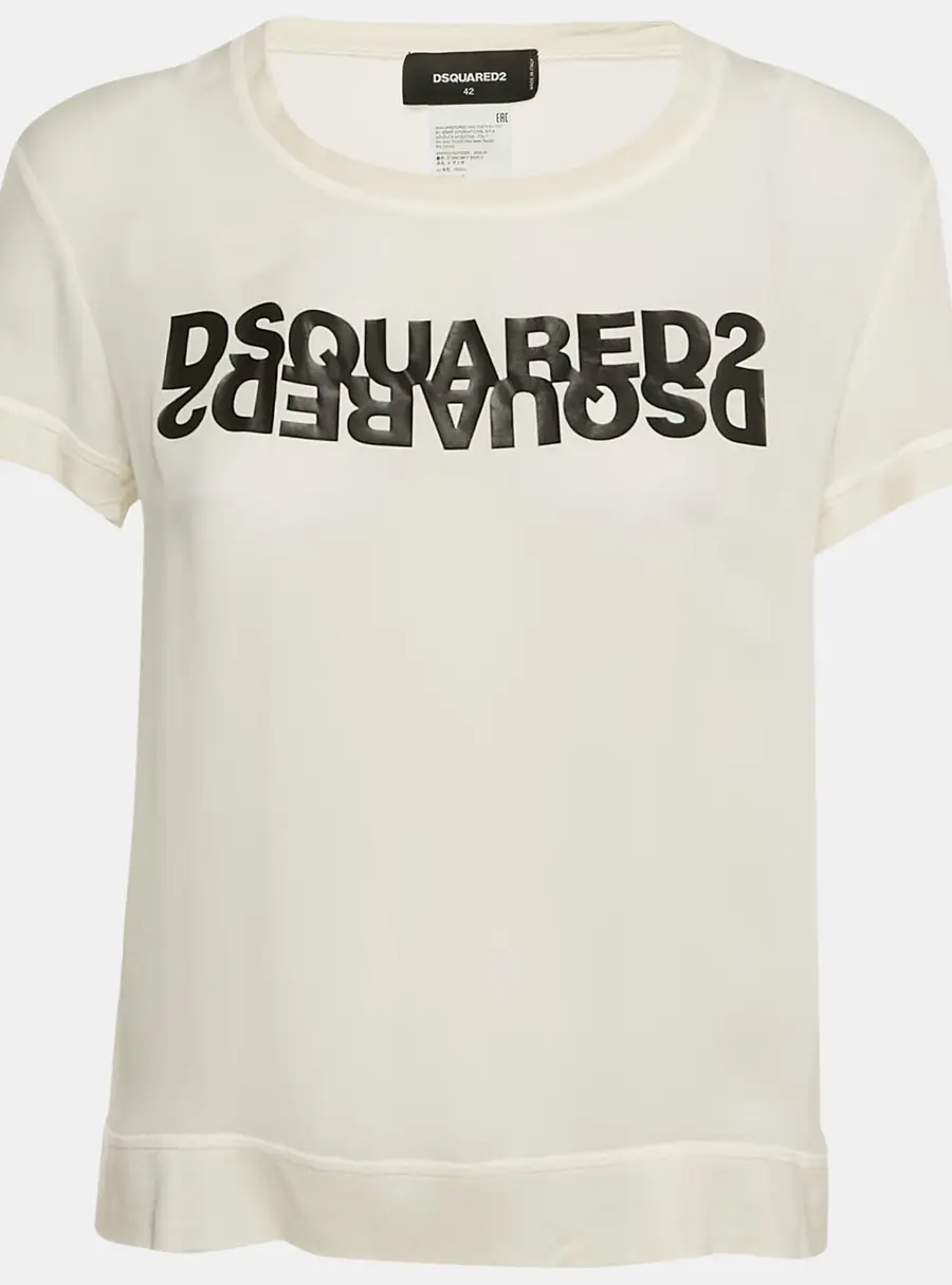 Dsquared2 White Logo Print Silk T-Shirt M