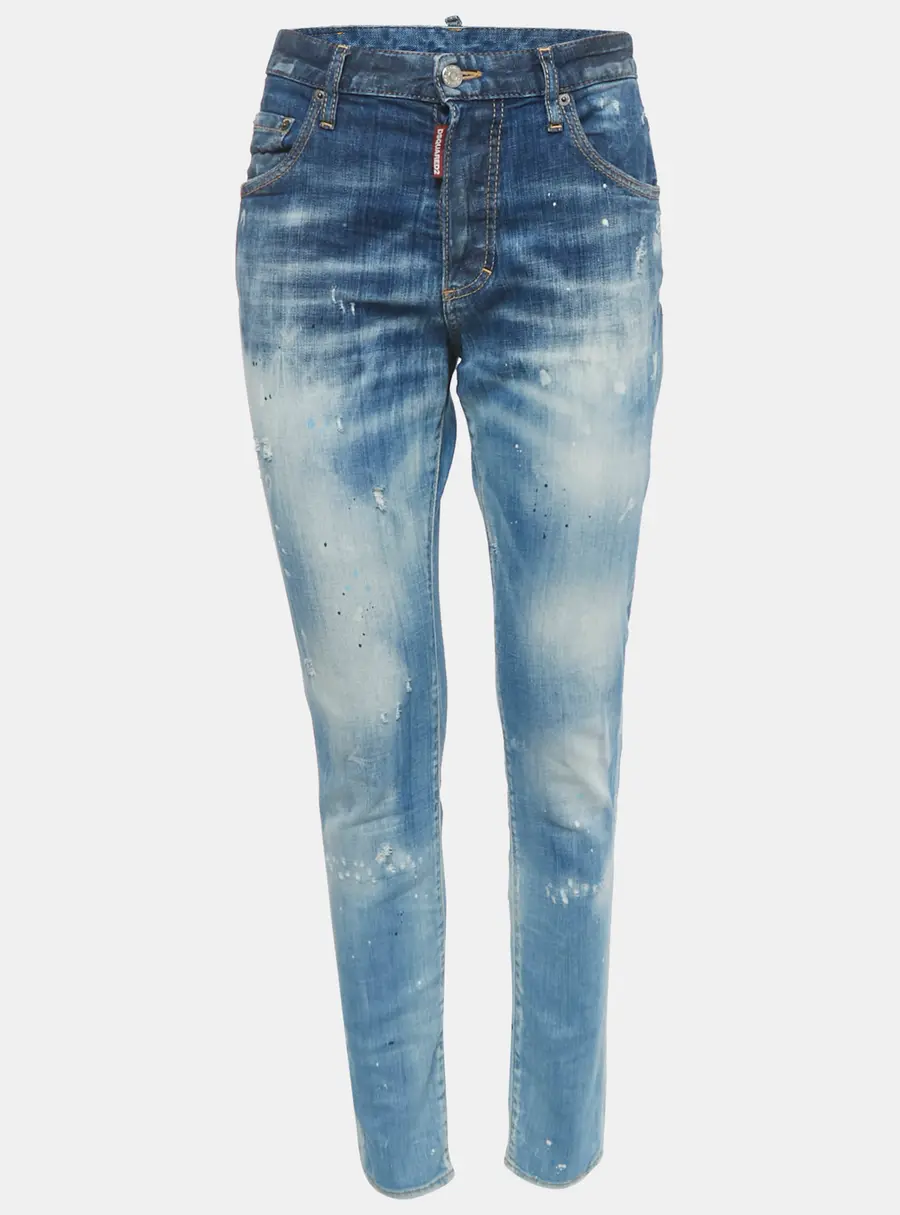 Dsquared2 Blue Washed Distressed Denim Skinny Dan Jeans S Waist 31"
