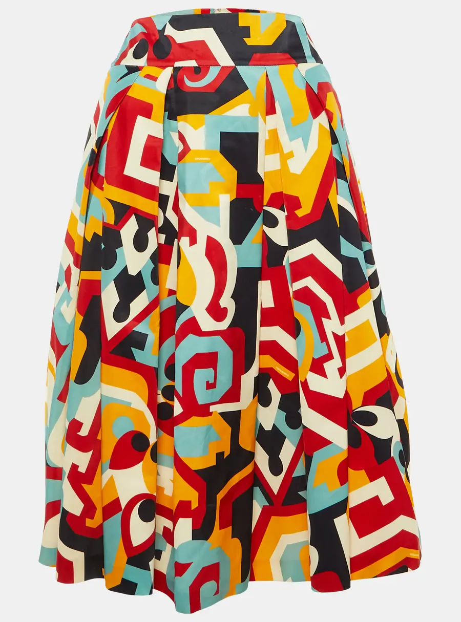 Dsquared2 Multicolor Printed Silk Pleated Midi Skirt S