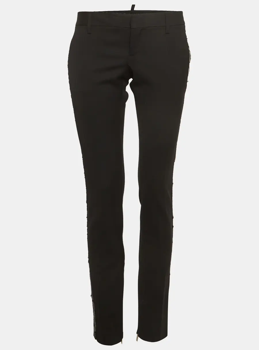 Dsquared2 Black Gabardine Sequin Detail Trousers M