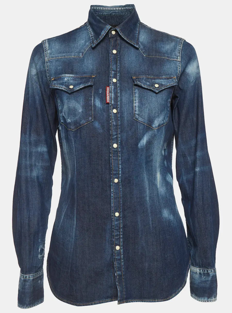 Dsquared2 Blue Distressed Denim Long Sleeve Shirt S