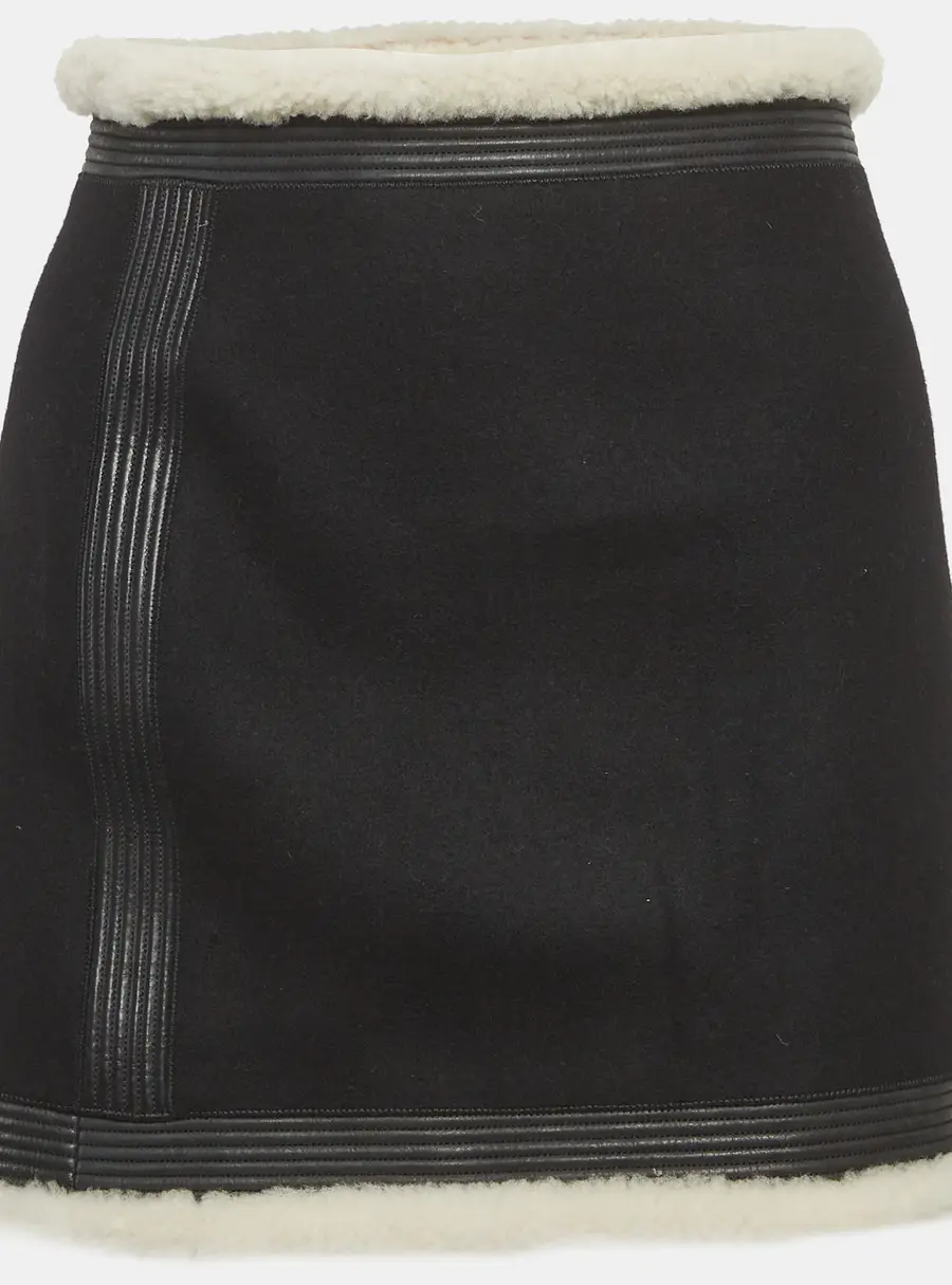 Dsquared2 Black Wool Fur and Leather Trim Mini Skirt S
