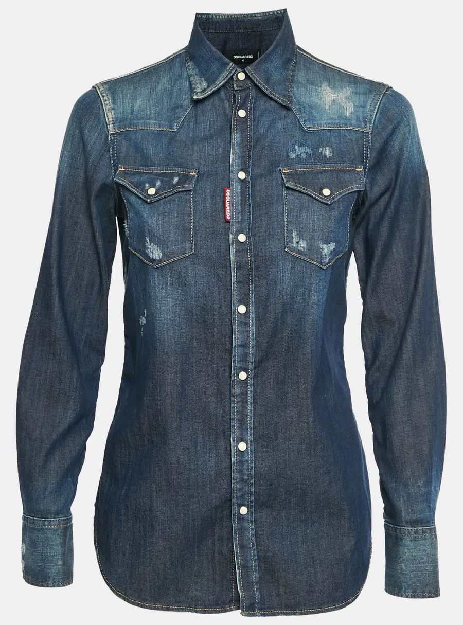 Dsquared2 Blue Chambray Distressed Shirt S