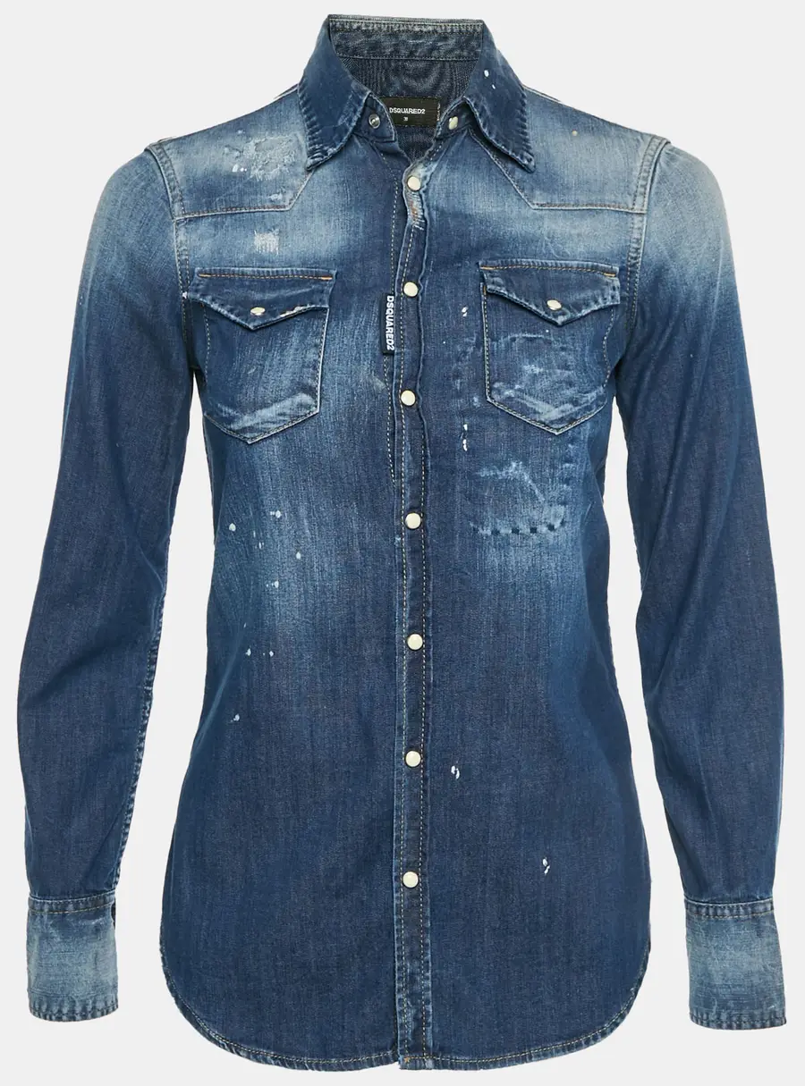 Dsquared2 Blue Distressed Denim Shirt S