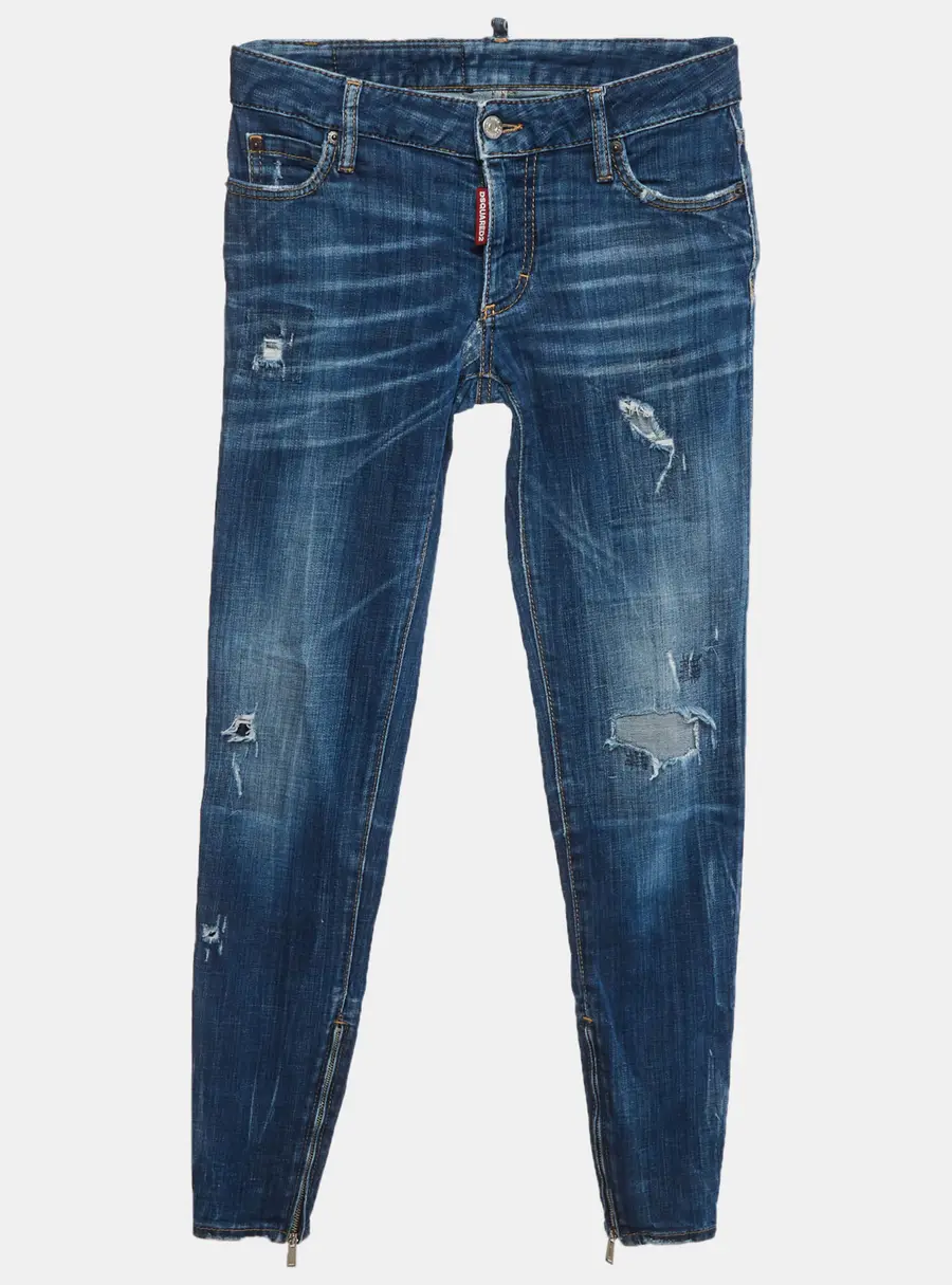 Dsquared2 Blue Distressed Denim Japanese Indigo Skinny Jeans XS/Waist 28"