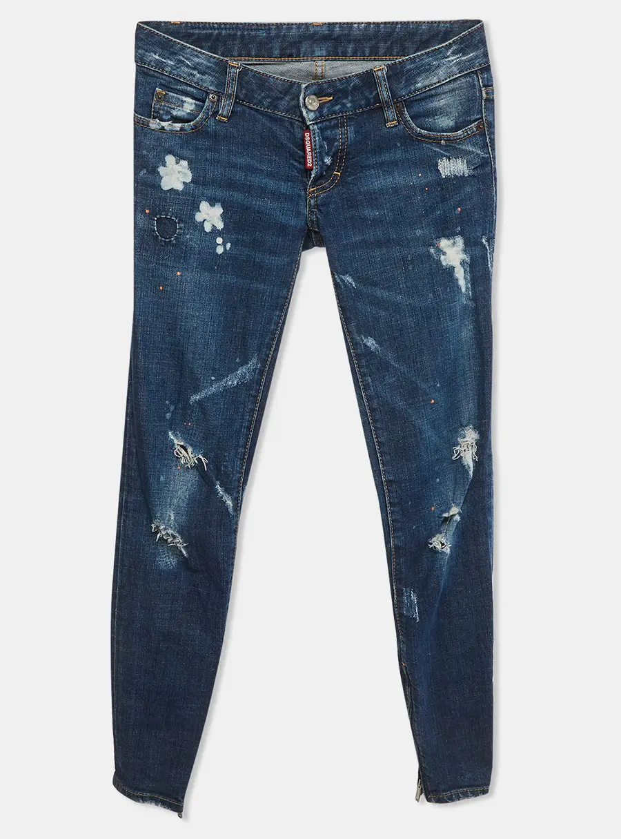 Dsquared2 Blue Paint Splattered Distressed Denim Skinny Jeans XS/Waist 29"