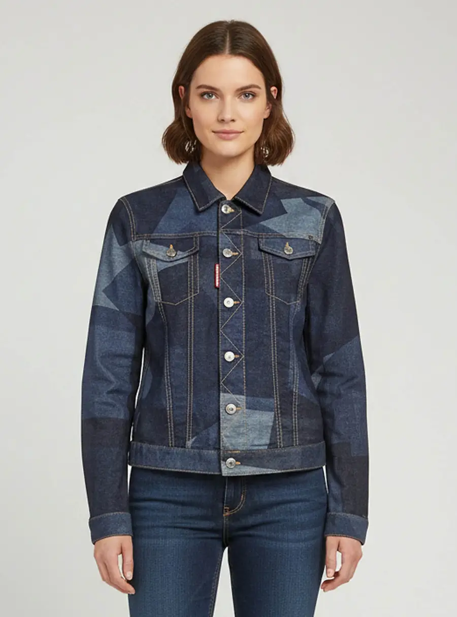 Dsquared2 Blue Geometric Print Denim Regular Fit Jacket S