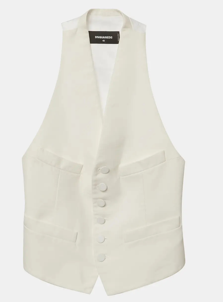 Dsquared2 White Cotton and Silk Blend Waistcoat S