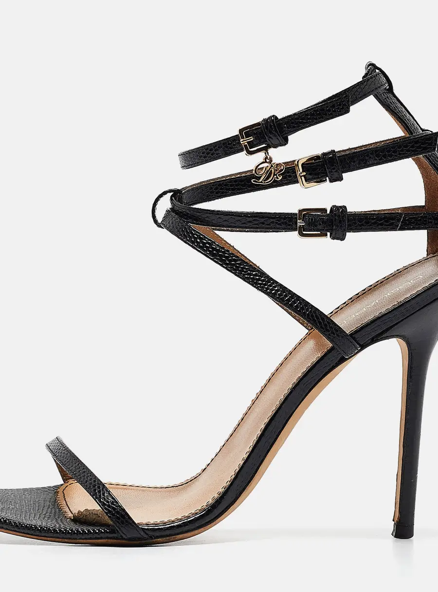 Dsquared2 Black Lizard Embossed Leather Ankle Strap Sandals Size 40