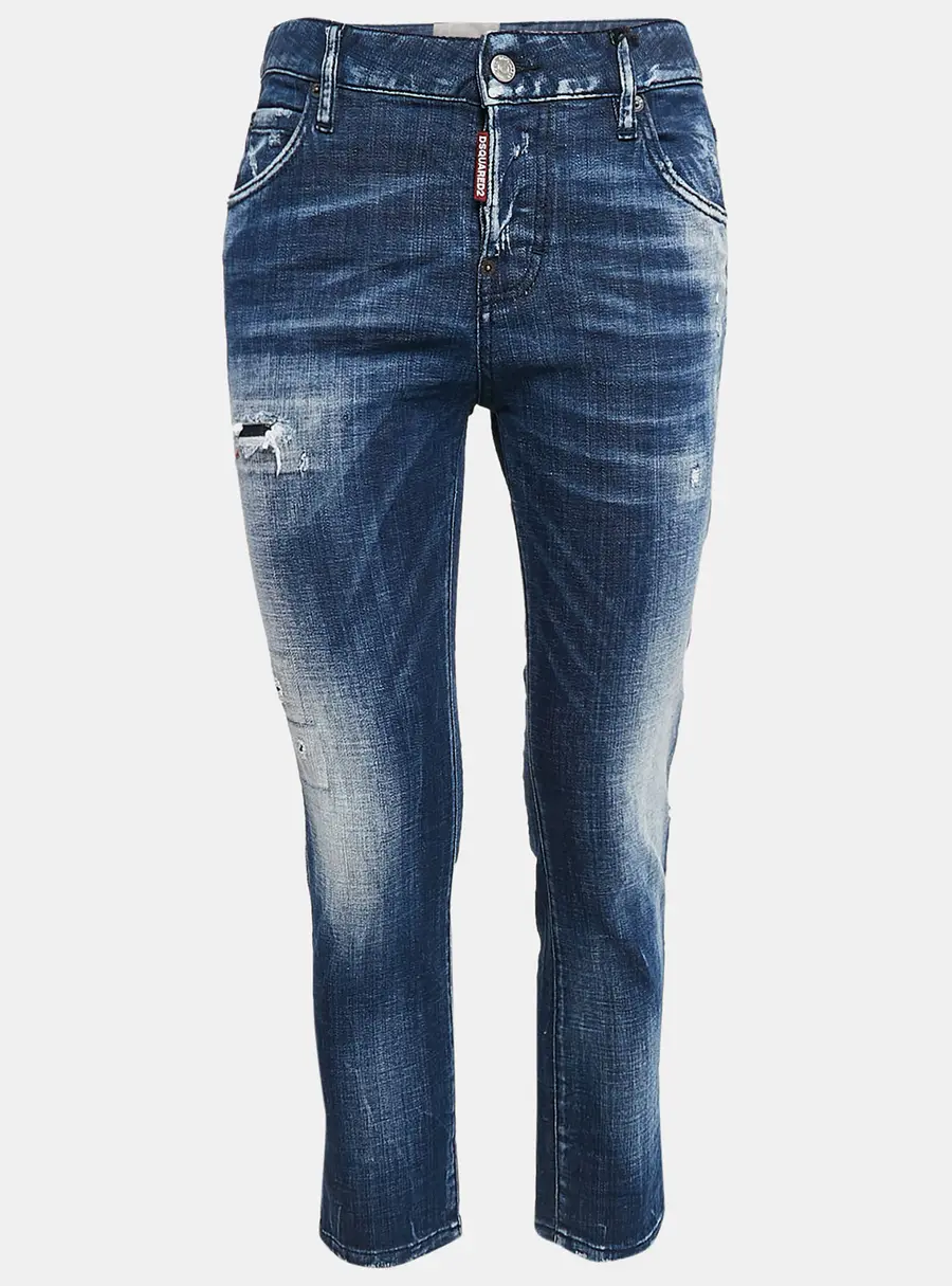 Dsqaured2 Blue Washed Denim Cool Girl Cropped Jeans S Waist 32"