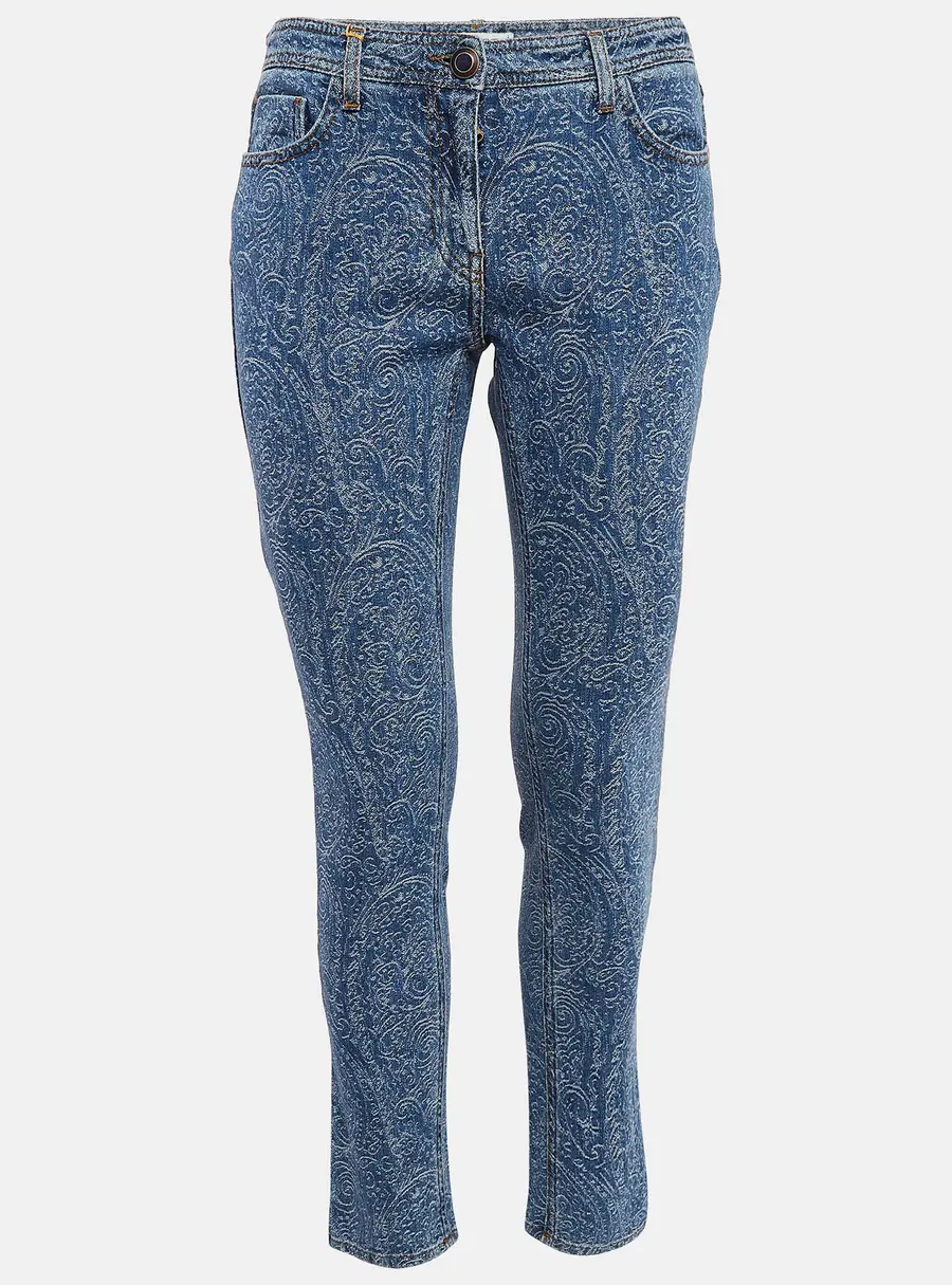 Etro Blue Paisley Pattern Denim Skinny Jeans L Waist 31"