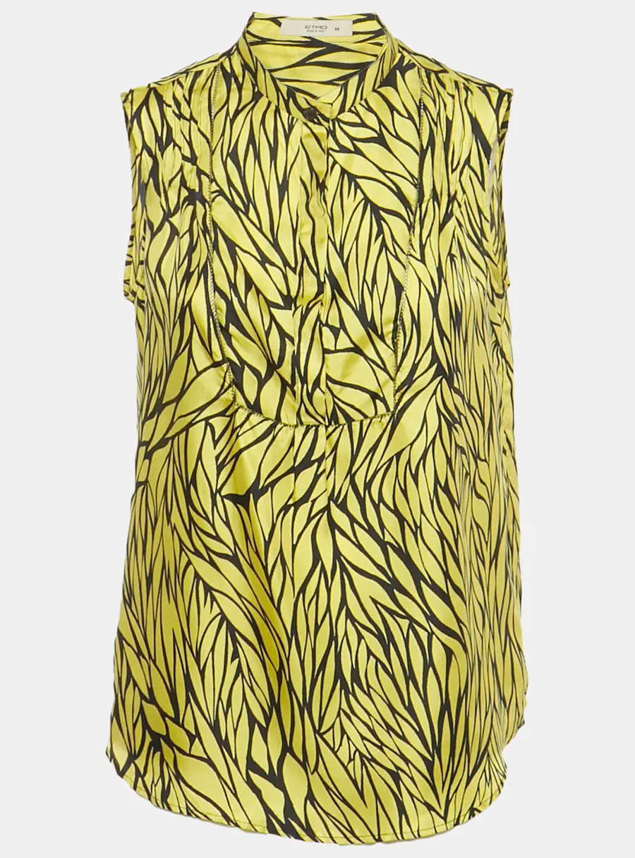 Etro Yellow Printed Silk Sleeveless Top M
