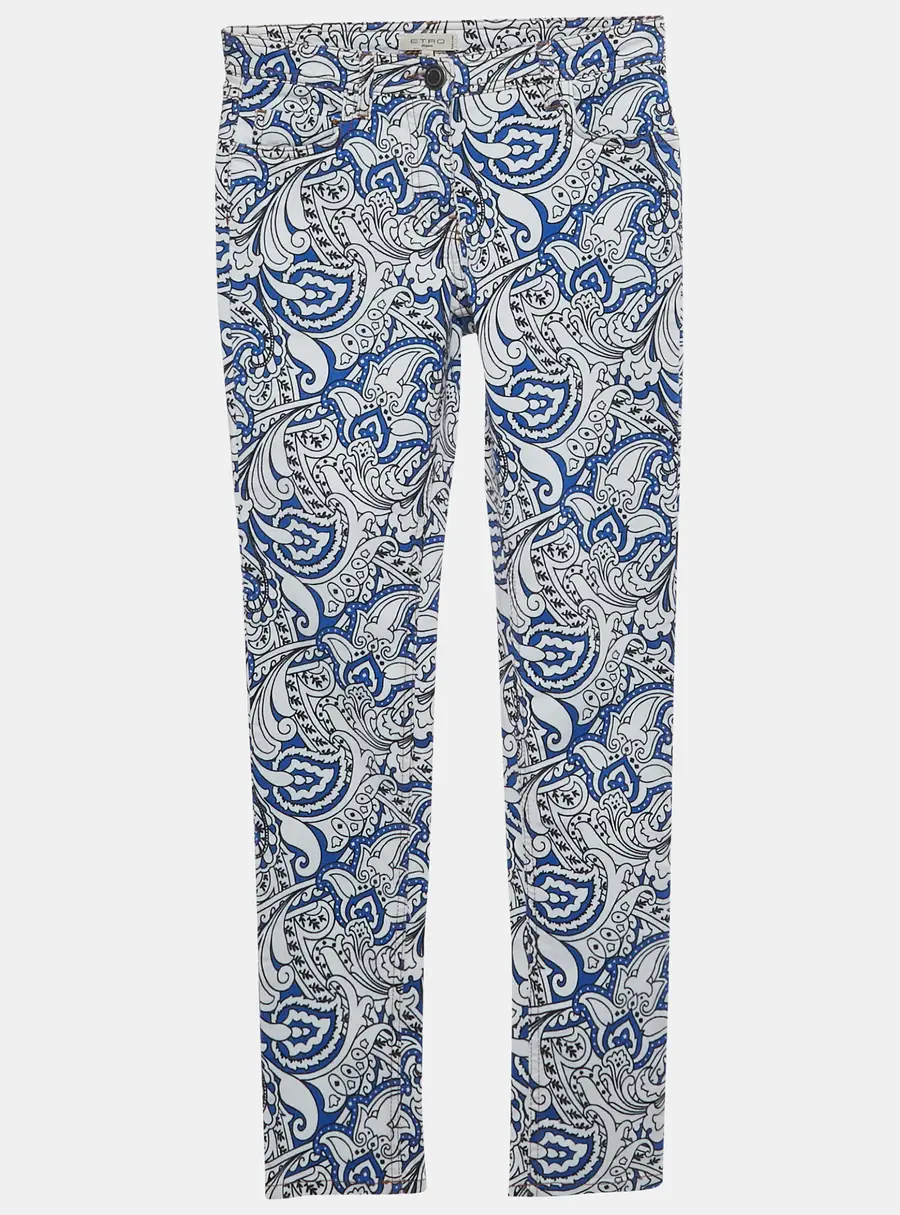 Etro Blue Paisley Print Denim Skinny Jeans S Waist 26"