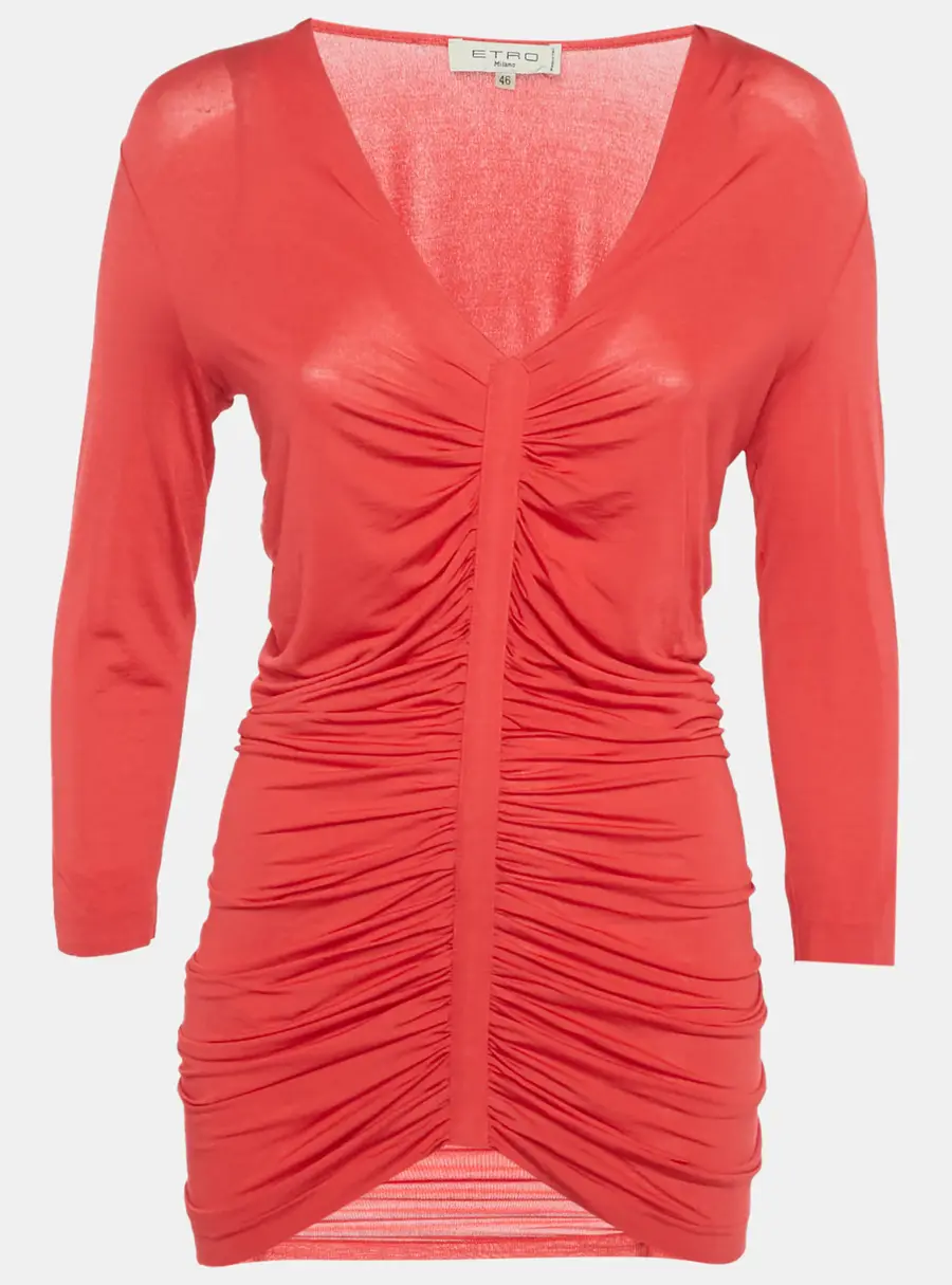 Etro Red Jersey Ruched Long Top L