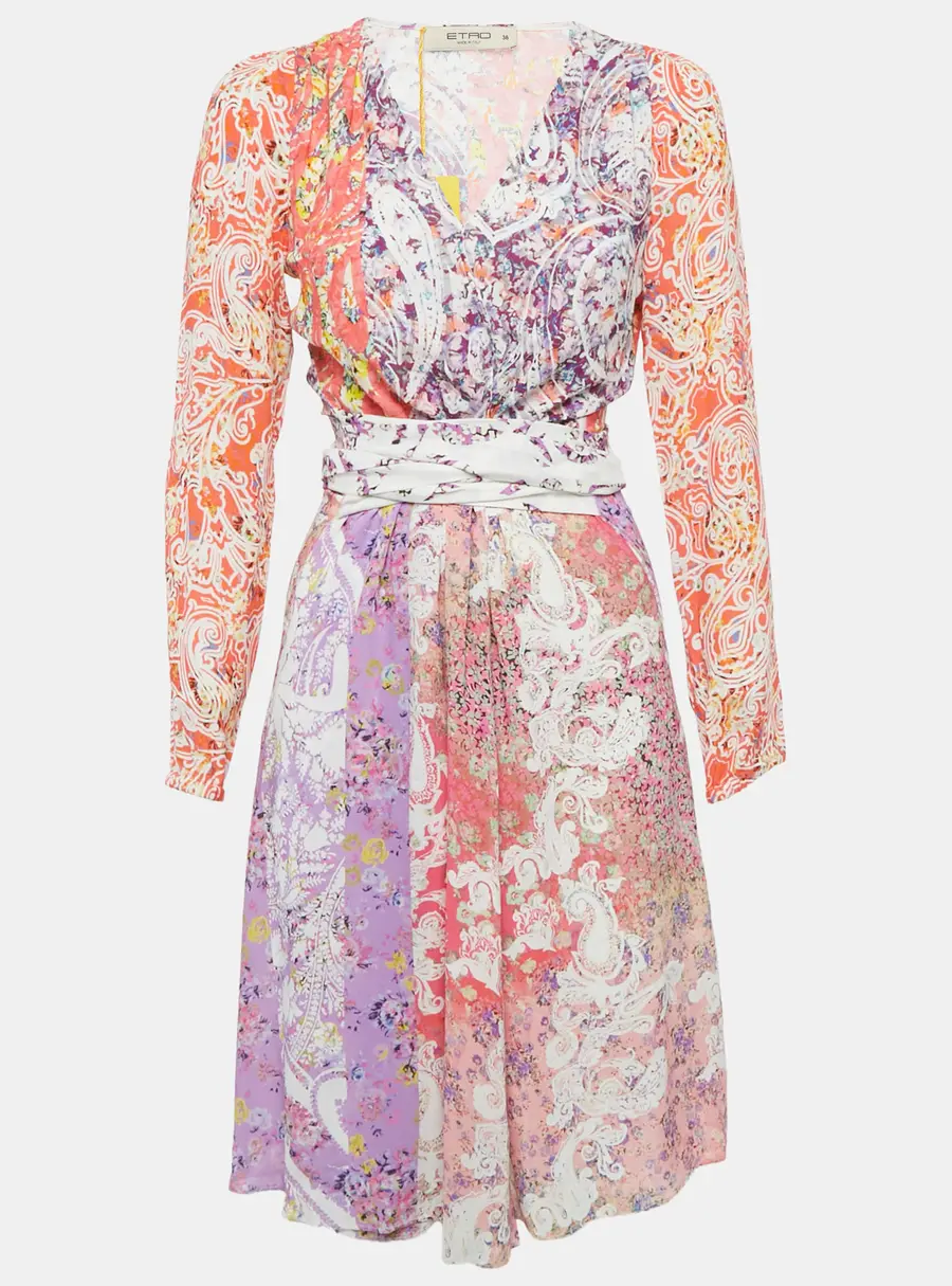 Etro Multicolor Printed Crepe Belted Midi Dress S