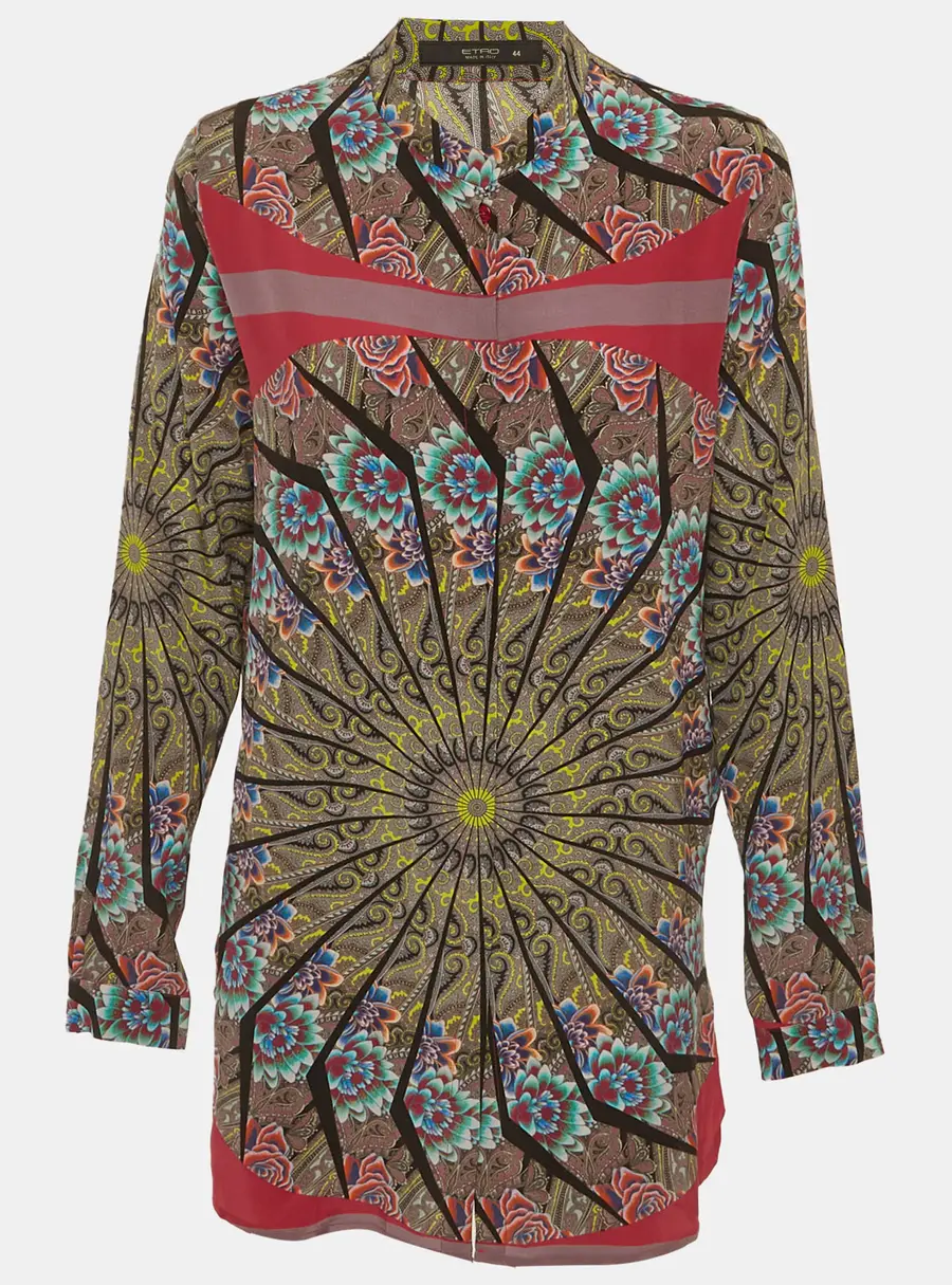 Etro Multicolor Printed Silk Mandarin Collar Blouse M