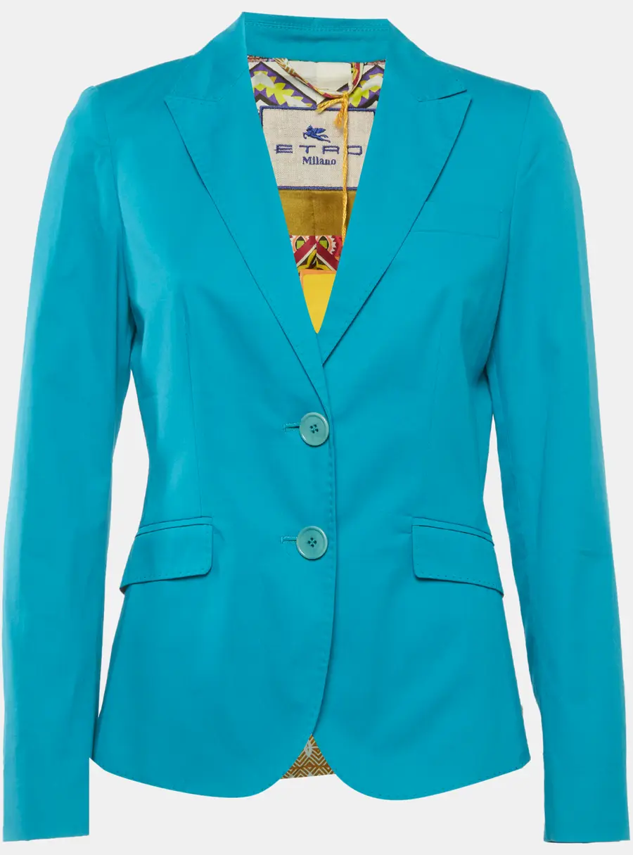 Etro Blue Cotton Gabardine Single Breasted Blazer M