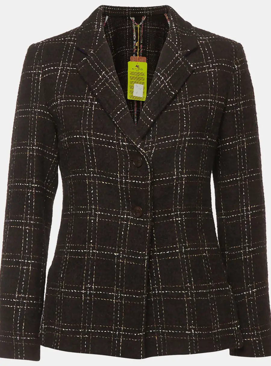 Etro Brown Checked Felt Wool Blend Single Breasted Blazer M