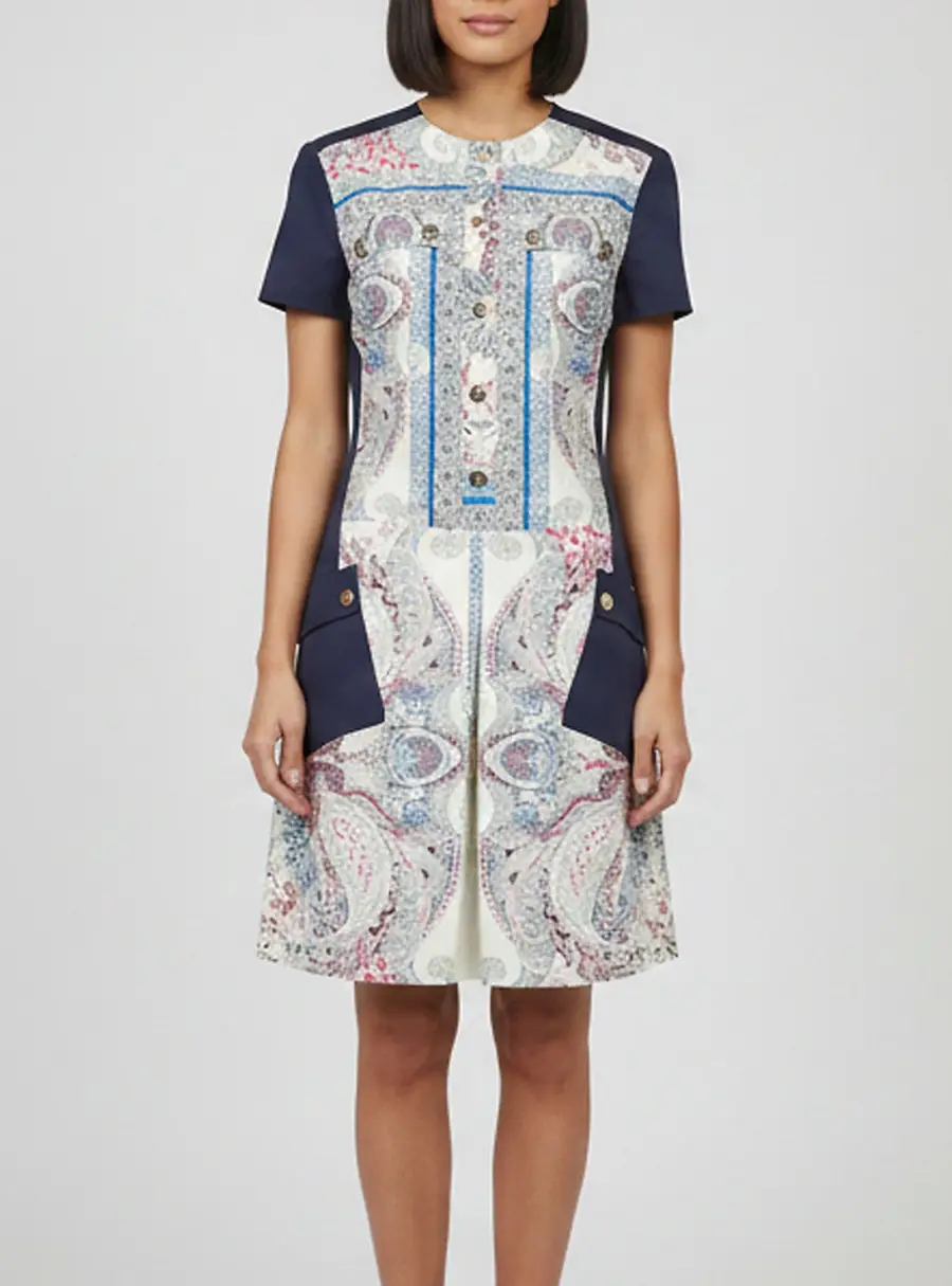 Etro Navy Blue Paisley Print Cotton Knee Length Dress M