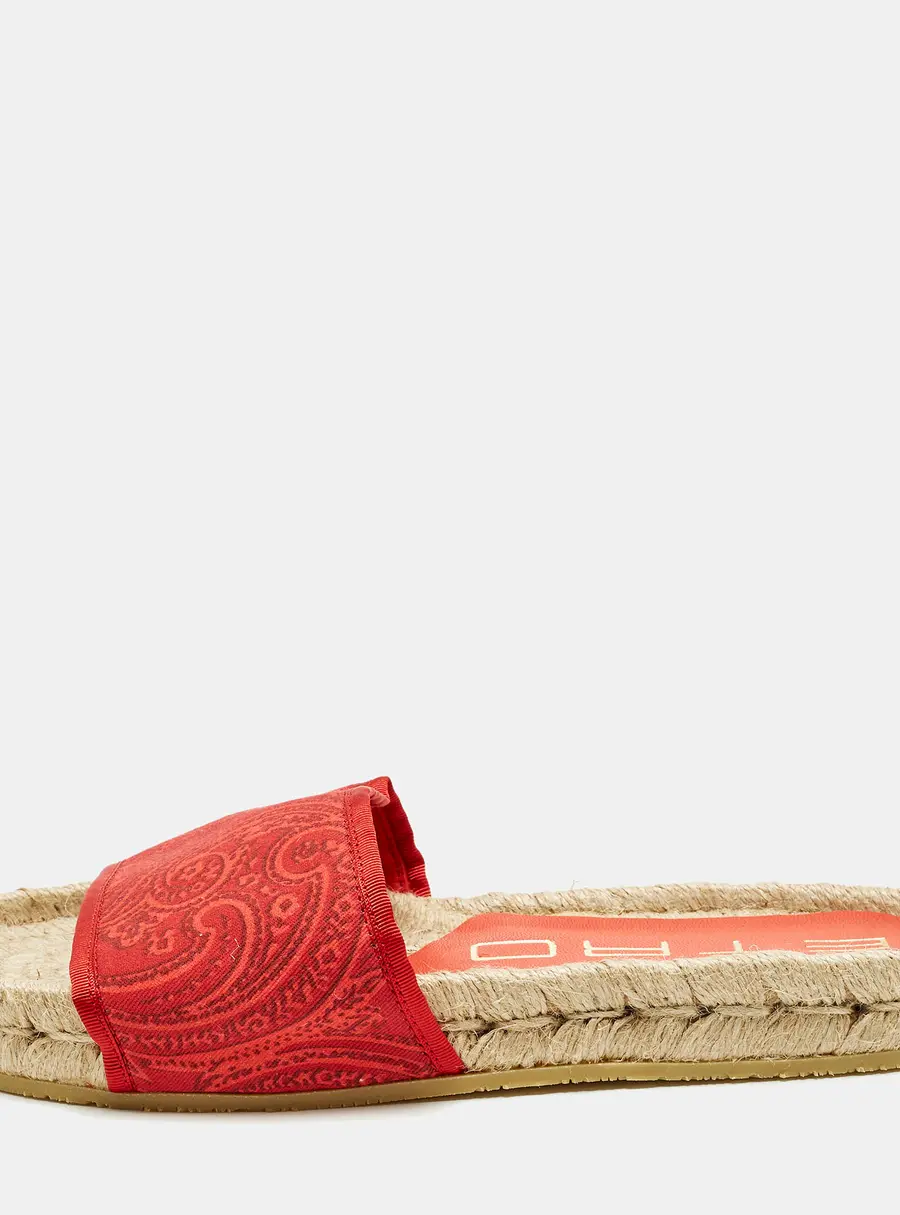 Etro Paisley Size 36 Red Canvas Espadrille Flats Slide