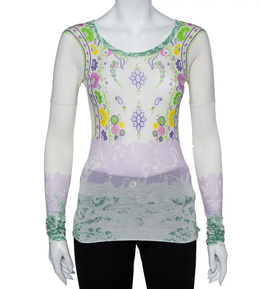 Etro Multicolor Floral Printed Cotton Long Sleeve T-Shirt M