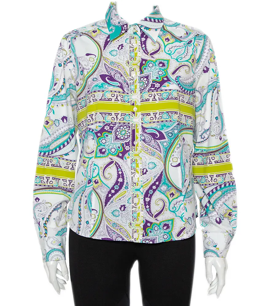 Etro Multicolor Paisley Prited Cotton Button Front Shirt L