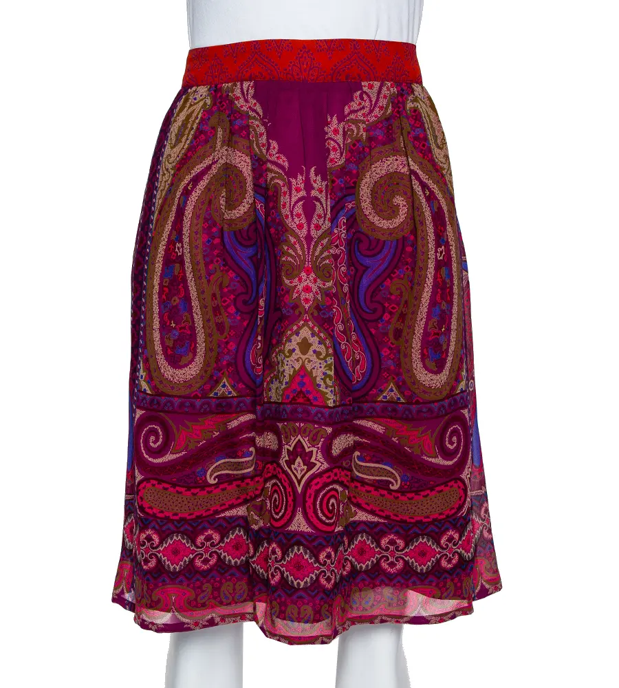 Etro Purple Paisley Printed Silk Mini Skirt M