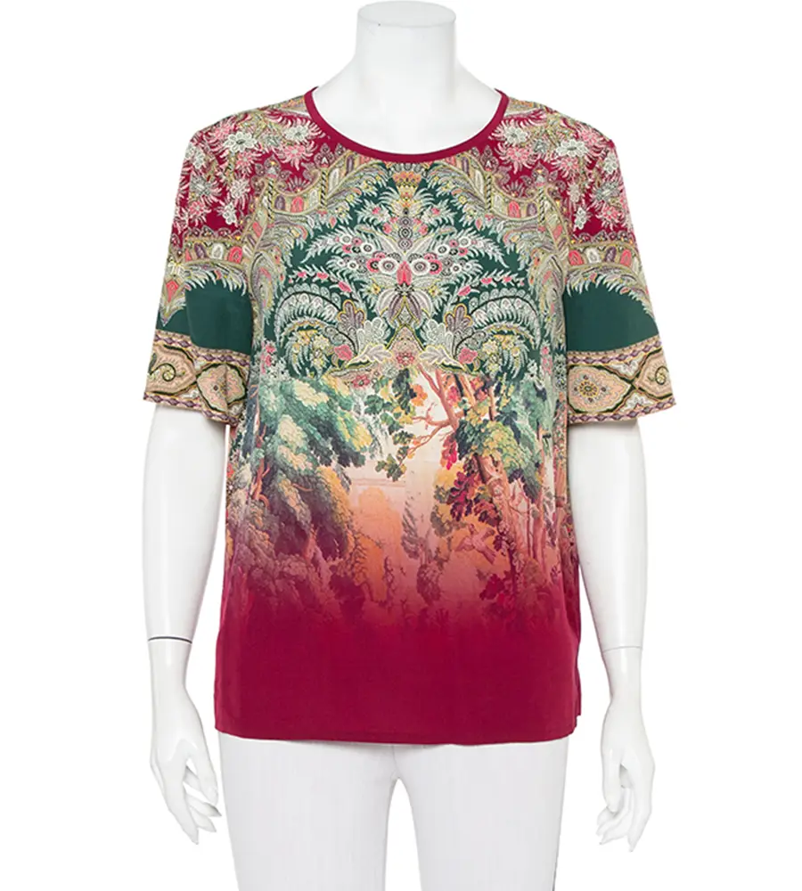 Etro Multicolor Paisley Printed Silk Ombre Effect Short Sleeve Top M