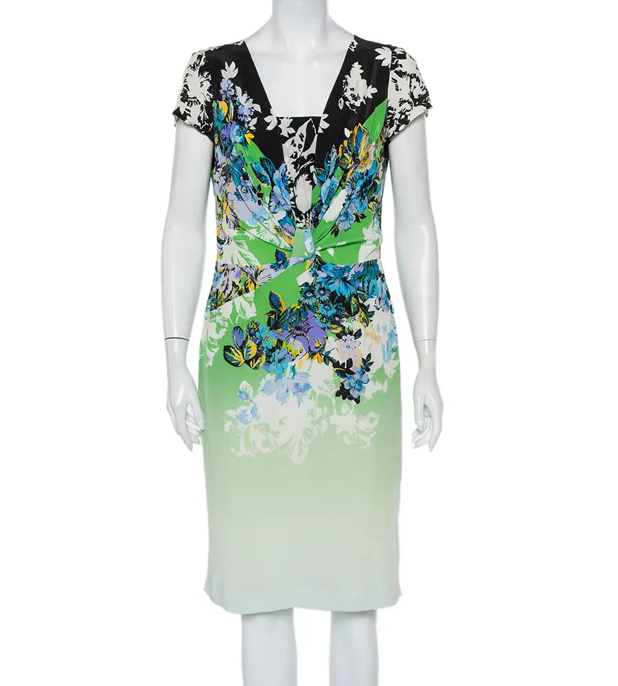 Etro Multicolor Printed Silk Draped Detail Midi Dress L