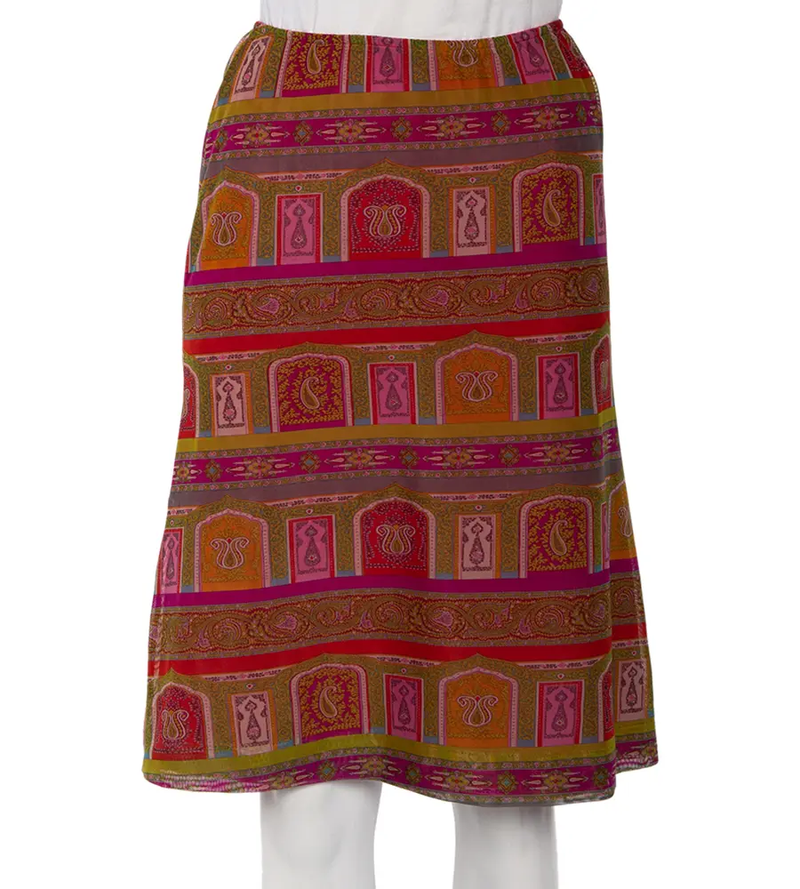 Etro Multicolor Paisley Printed Mesh Knit A-Line Skirt M