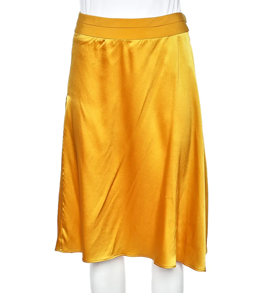 Etro Yellow Silk, Satin And Pleated Crepe Trim Skirt S