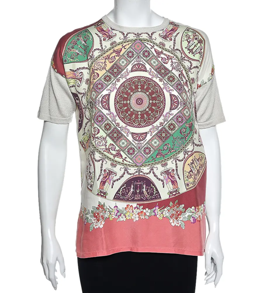 Etro Multicolored Printed Silk & Cotton Knit Short Sleeve T-Shirt S