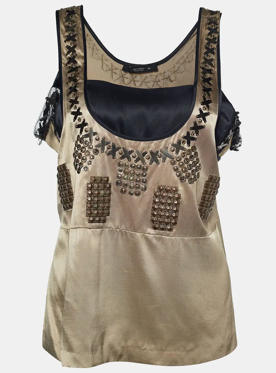 Etro Beige Satin Embellished Sleeveless Top M