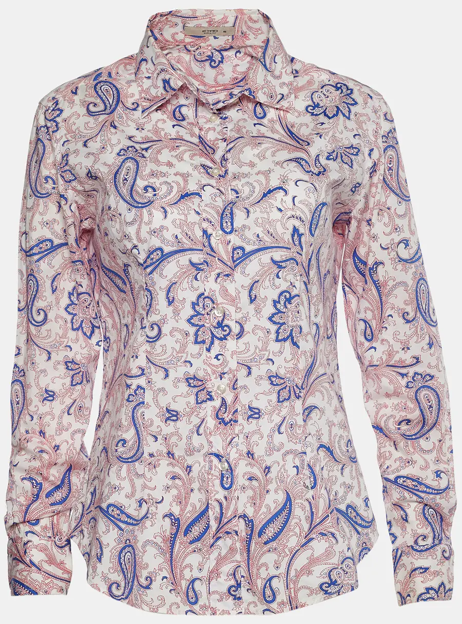 Etro White Printed Cotton Long Sleeve Shirt L