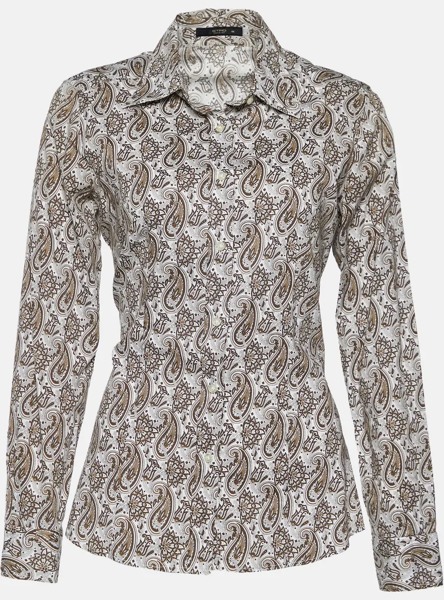Etro Brown & White Paisley Print Stretch Cotton Shirt M