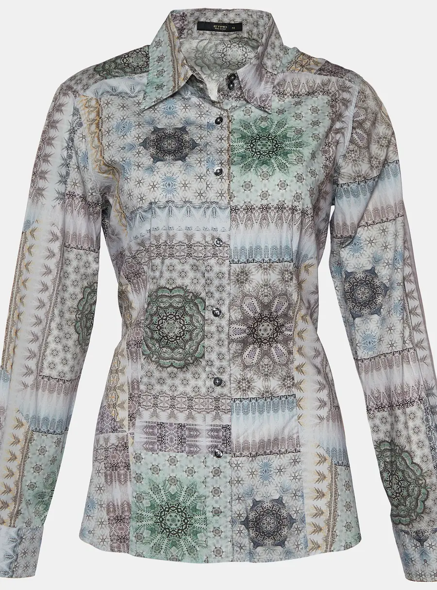 Etro Grey Kaleidoscope Print Stretch Cotton Button Front Shirt M