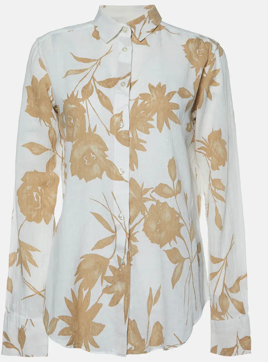 Etro White Floral Print Cotton Long Sleeve Shirt M