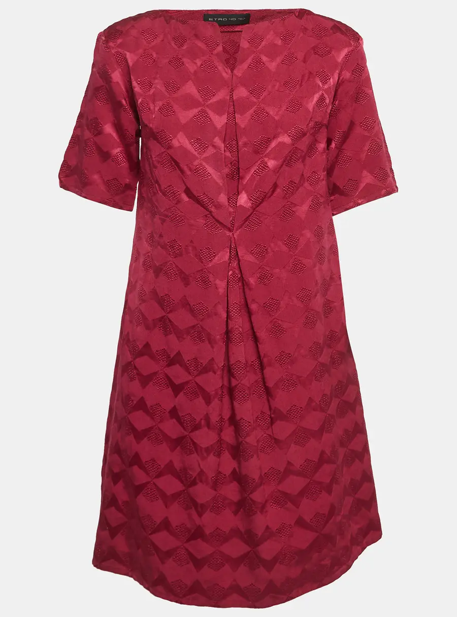 Etro Pink Burgundy Patterned Silk & Wool Blend Mini Dress S