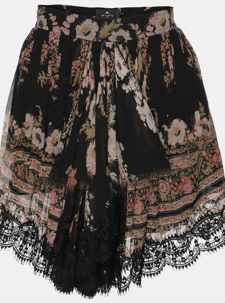 Etro Multicolor Printed Silk Lace Mini Skirt S