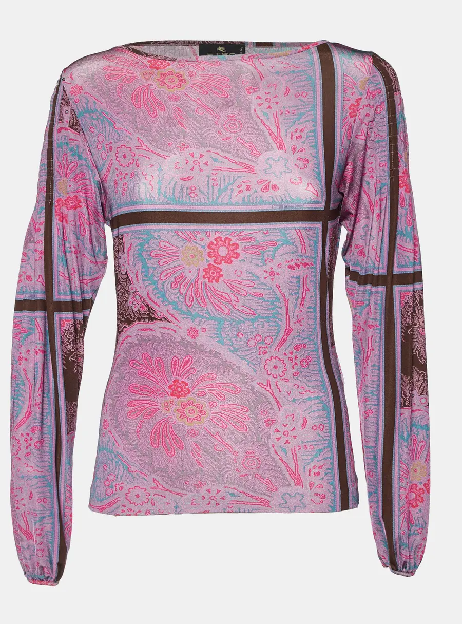 Etro Purple/Multicolor Printed Jersey Full Sleeve Top M